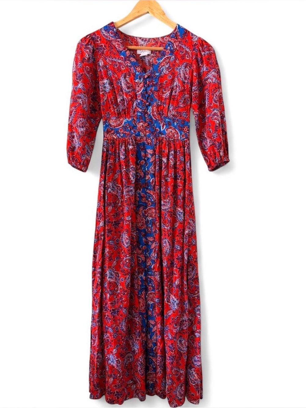 Japna Red Paisley Maxi Dress with Blue Accents